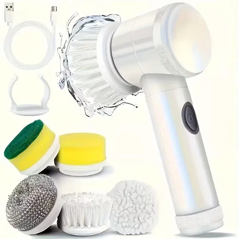Electric Cleaning Brush:9-in-1 Head,Rotates Flexibly Multifunction Tool for Bathroom, Floors, Corner Gaps and Shower Room Glass. - 5in1simple version