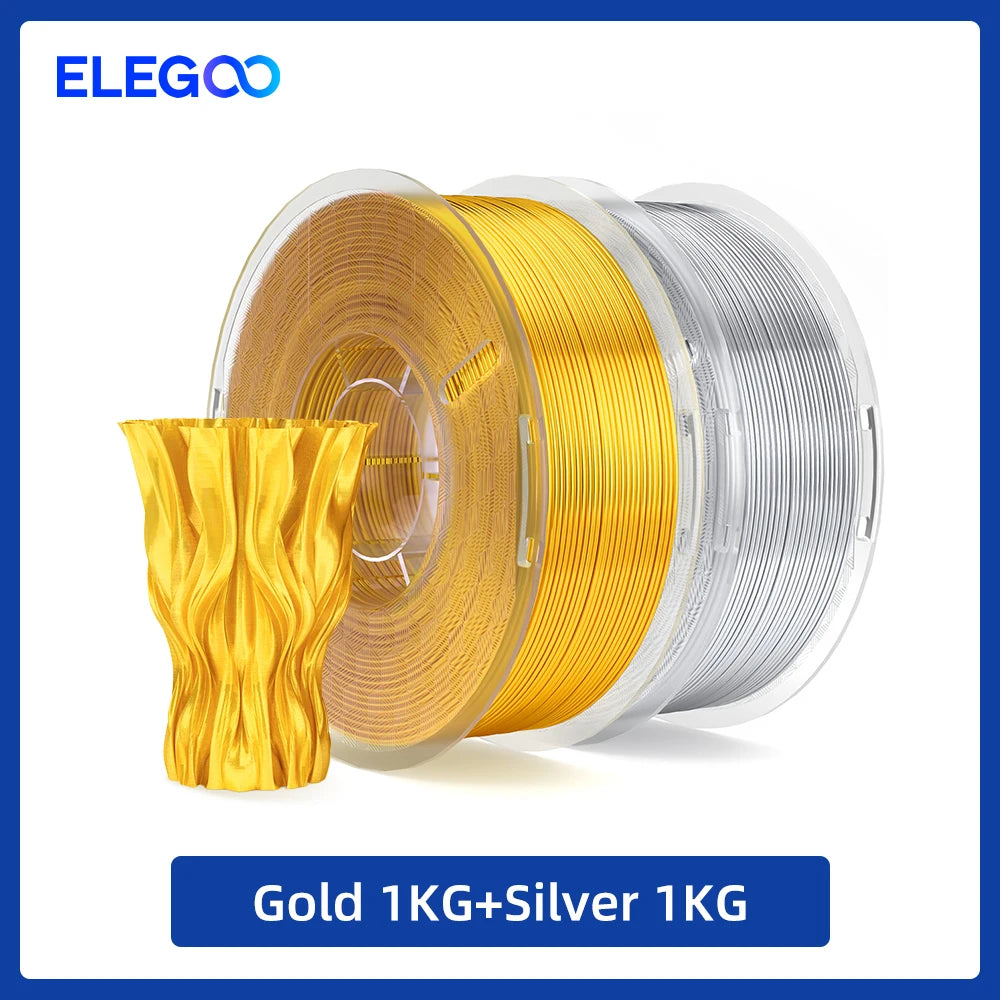 ELEGOO Silk PLA Filament 1.75mm 1KG,3D Printer Filament 1kg Gold Silver Fits for Most FDM 3D Printers