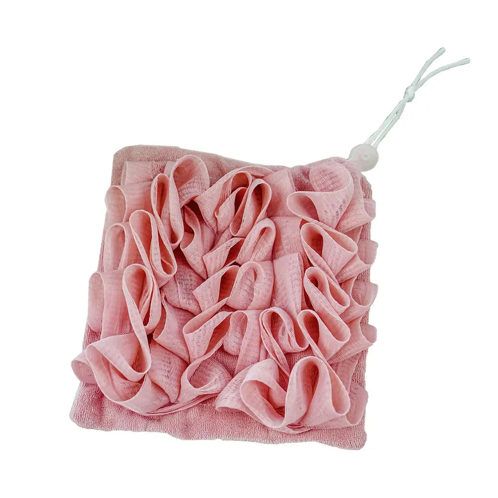 2-In-1 Bath Ball Towel Loofah With Drawstring Closure For Soap Soft Exfoliating Mesh Shower Sponge Skin Care Bathing Tool - Pink