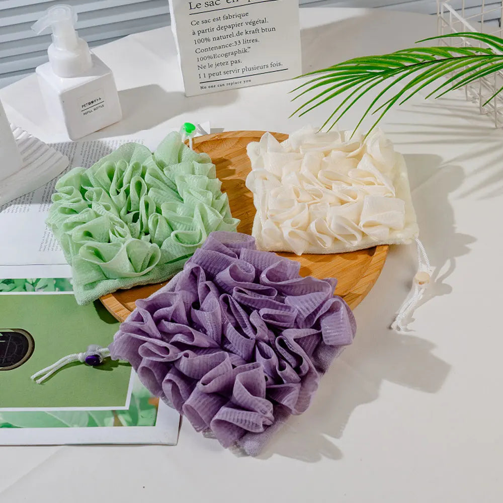 2-In-1 Bath Ball Towel Loofah With Drawstring Closure For Soap Soft Exfoliating Mesh Shower Sponge Skin Care Bathing Tool