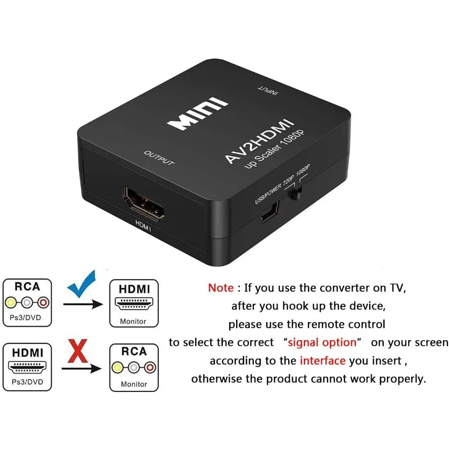 RCA To HDMI Converter with USB Cable 1080P AV To HDMI Adapter AV2HDMI AV/CVSB To HDMI-compatible AV To HDMI Switch HD-MI Adapter
