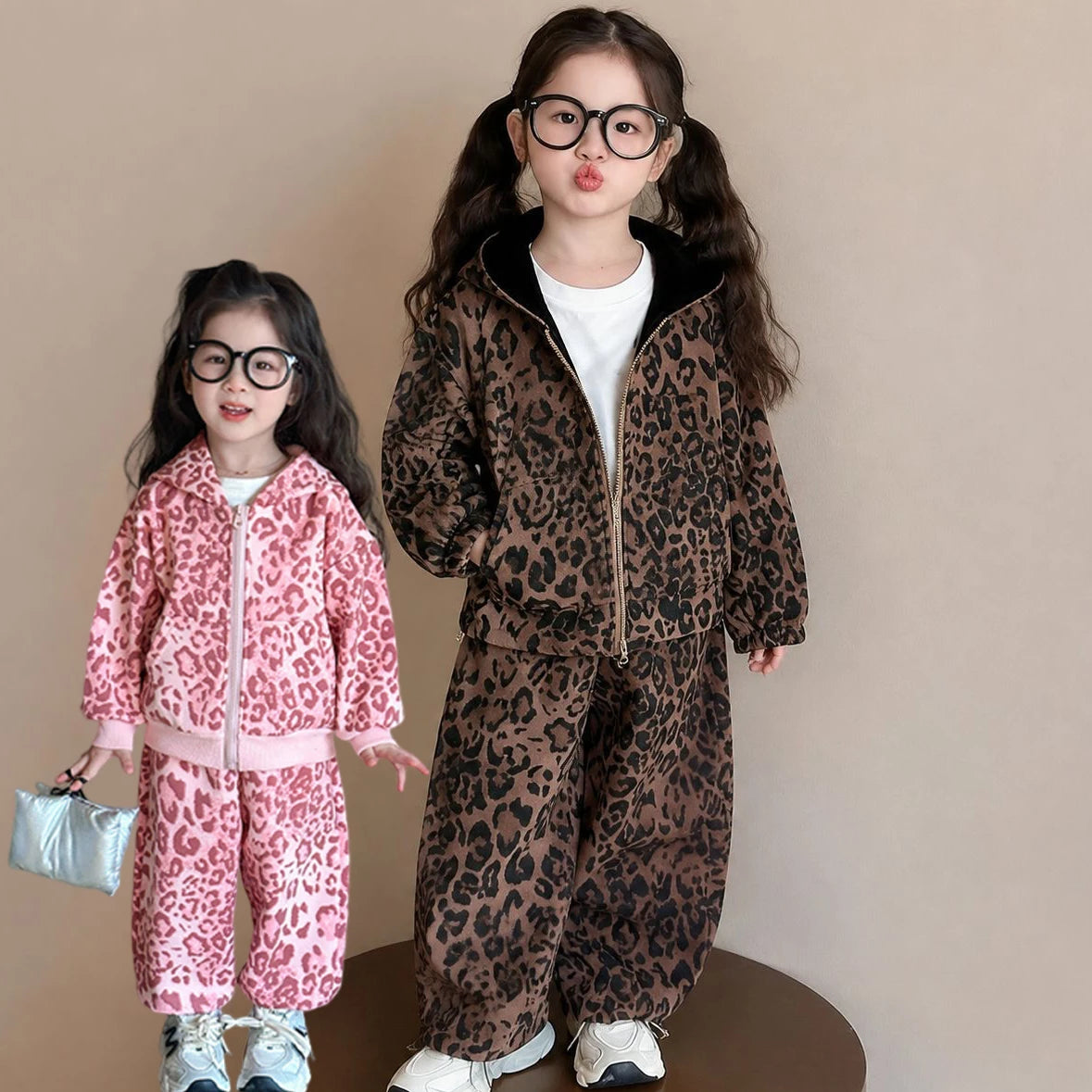 Baby Girls Clothes Suit 2026 New Autumn Winter Children's Korean Style Fashion Leopard Print Hooded Jacket+Pants Sports 2PCS