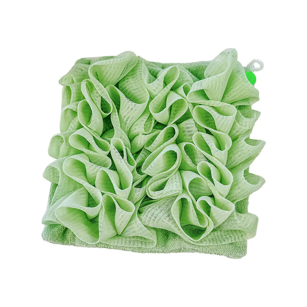 2-In-1 Bath Ball Towel Loofah With Drawstring Closure For Soap Soft Exfoliating Mesh Shower Sponge Skin Care Bathing Tool - Green