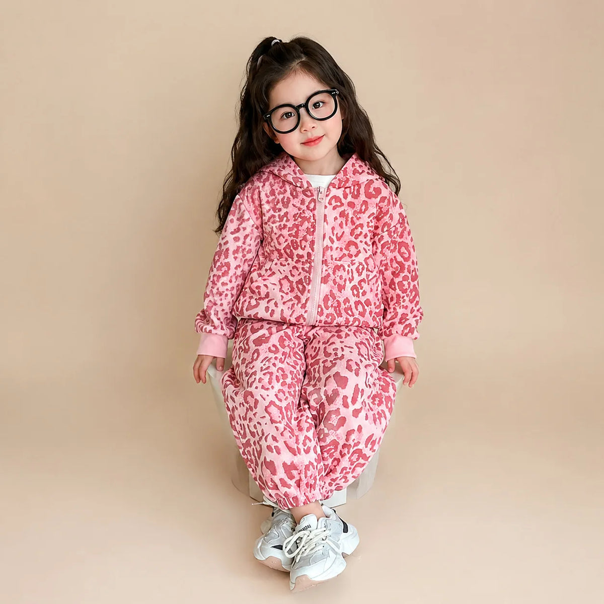 Baby Girls Clothes Suit 2026  New Autumn Winter Children's Korean Style Fashion Leopard Print Hooded Jacket+Pants Sports 2PCS