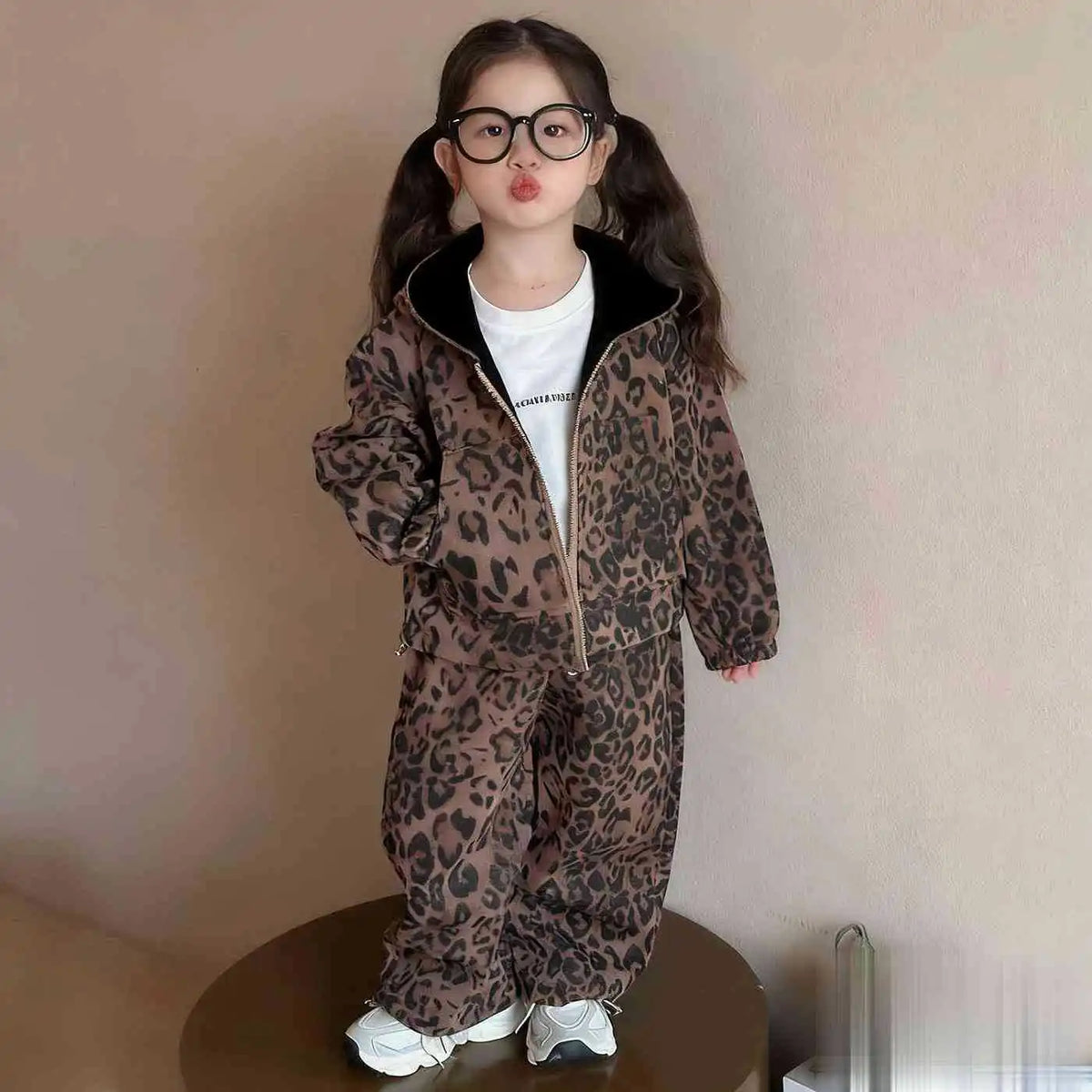 Baby Girls Clothes Suit 2026  New Autumn Winter Children's Korean Style Fashion Leopard Print Hooded Jacket+Pants Sports 2PCS