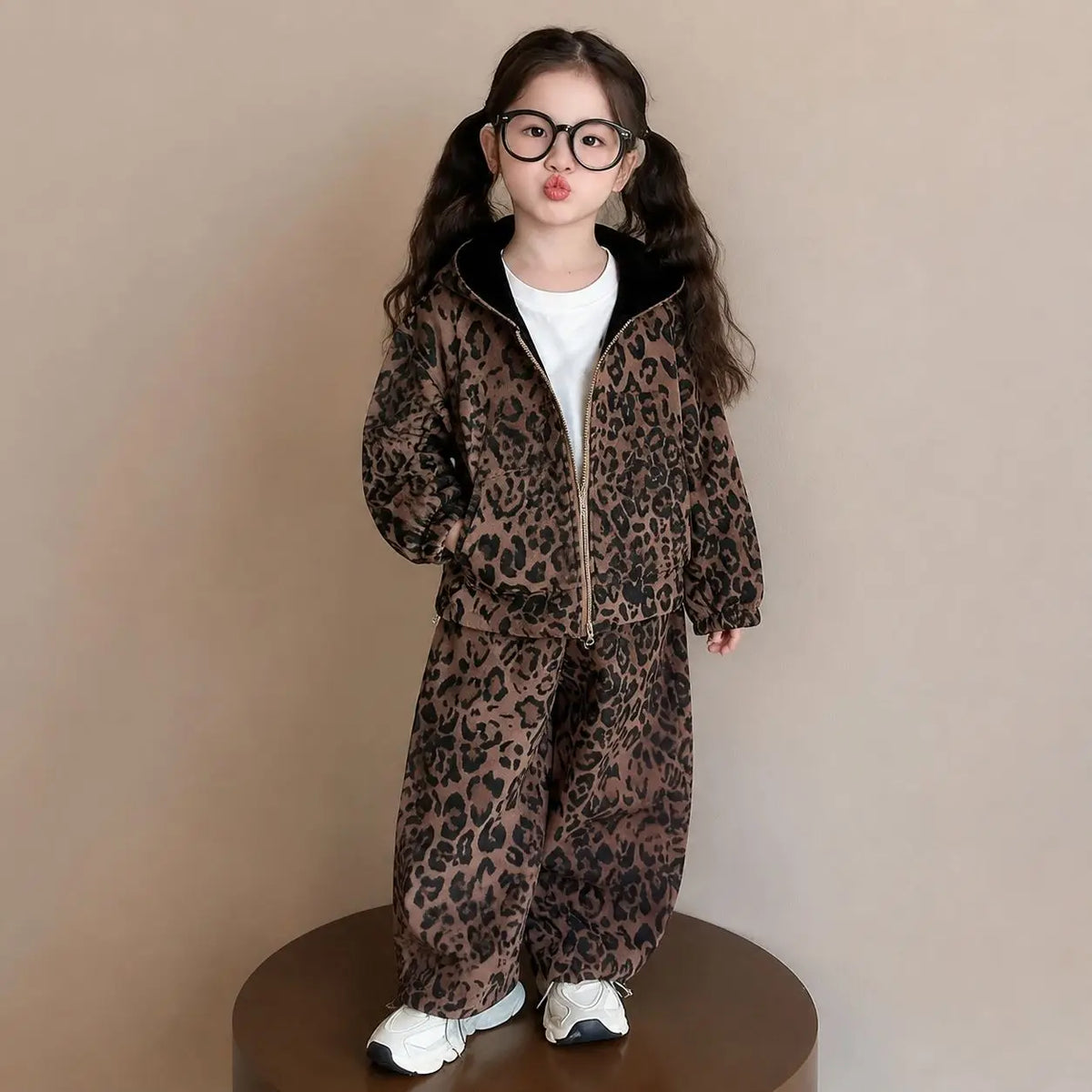 Baby Girls Clothes Suit 2026  New Autumn Winter Children's Korean Style Fashion Leopard Print Hooded Jacket+Pants Sports 2PCS