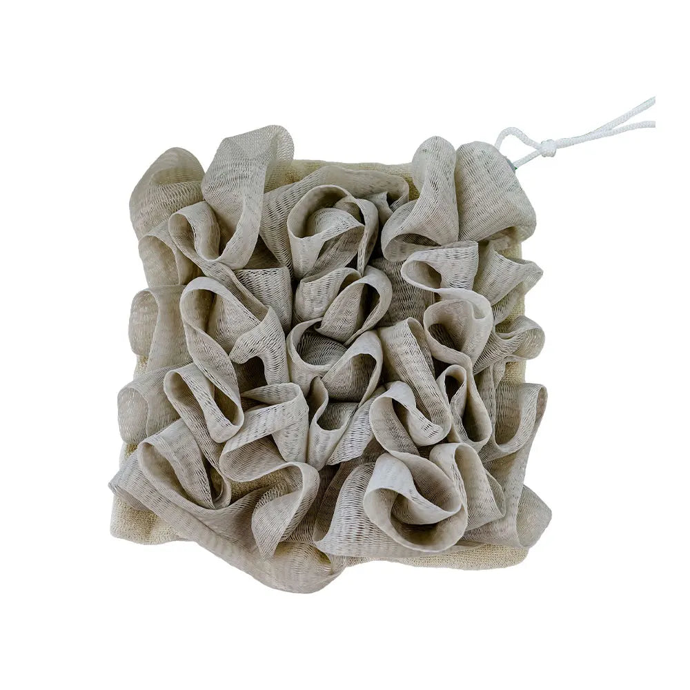 2-In-1 Bath Ball Towel Loofah With Drawstring Closure For Soap Soft Exfoliating Mesh Shower Sponge Skin Care Bathing Tool - Khaki