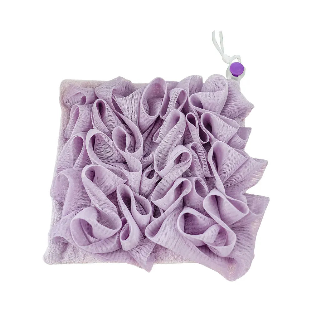 2-In-1 Bath Ball Towel Loofah With Drawstring Closure For Soap Soft Exfoliating Mesh Shower Sponge Skin Care Bathing Tool - Purple