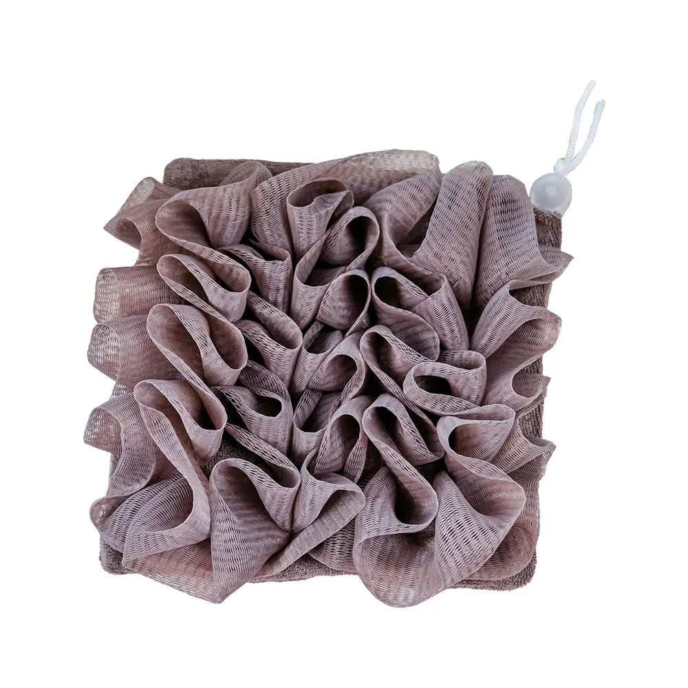 2-In-1 Bath Ball Towel Loofah With Drawstring Closure For Soap Soft Exfoliating Mesh Shower Sponge Skin Care Bathing Tool - Coffee